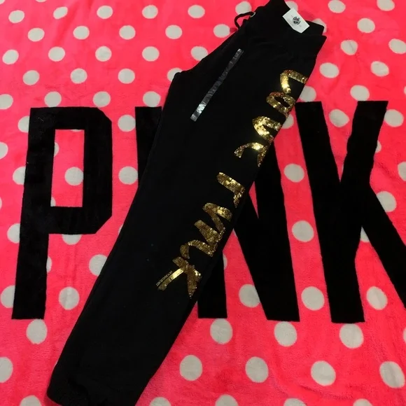 *Sold VS PINK gold script hoodie jogger set nwt - Picture 4 of 5